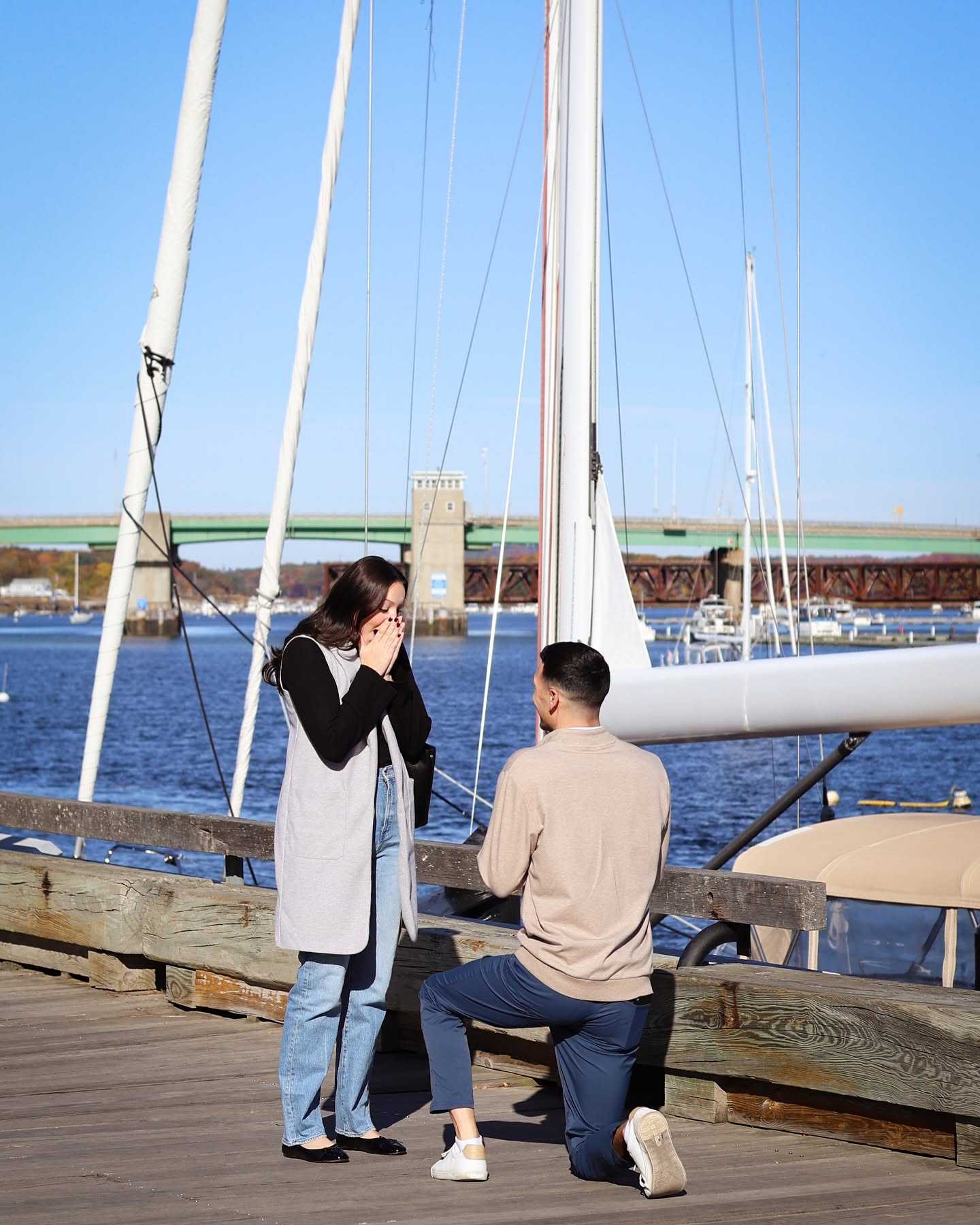 Surprise proposal moment, partner kneeling